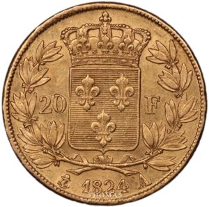 gold 20 francs or Louis xviii 1824 A Paris reverse