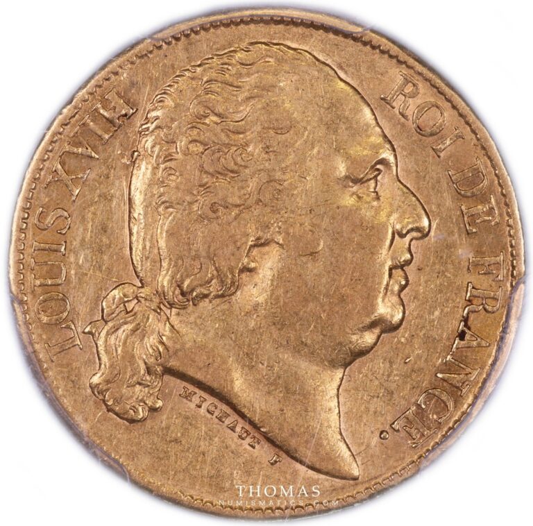 gold 20 francs or louis xviii no horsehead 1820 A Paris obverse