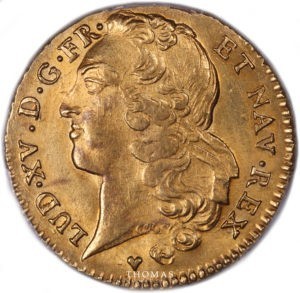 Double louis d'or au bandeau trésor de la rue mouffetard 1748 BB avers