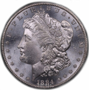 United States 1884 CC 1 dollar morgan obverse ms 64