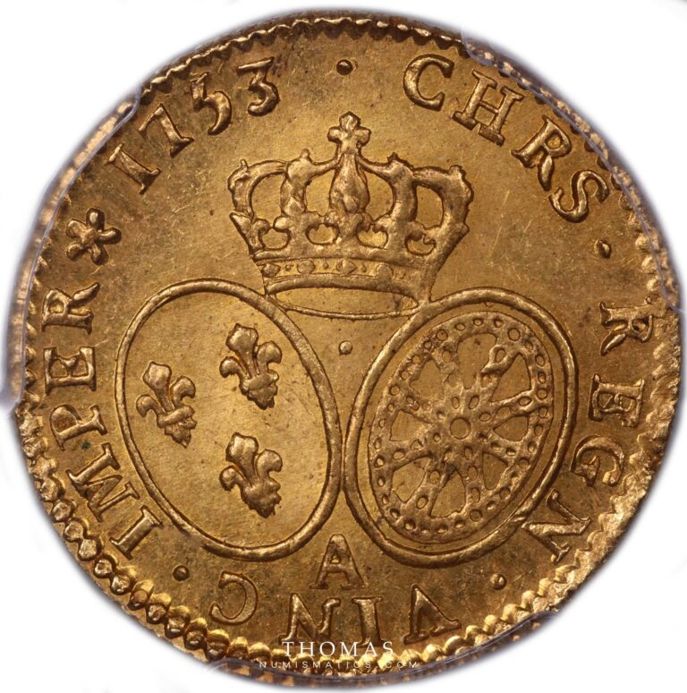 Gold Louis d'or au bandeau pcgs ms 63 treasure of rue mouffetard reverse
