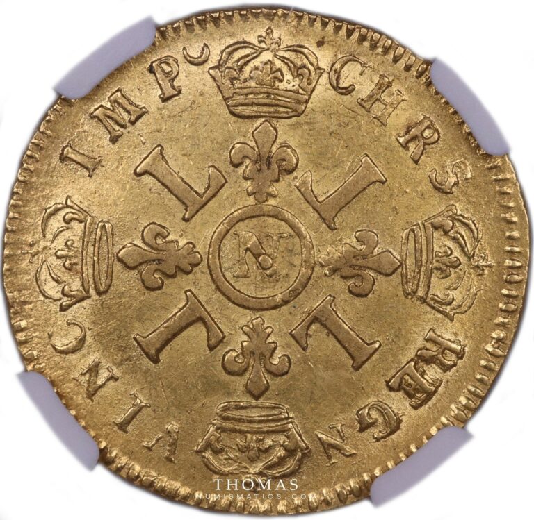louis d'or gold  aux 4L 1694 N montpellier ngc au 58 reverse
