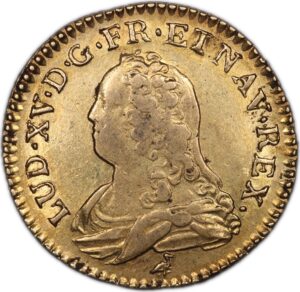obverse gold louis or lunettes louis xv 1726 Y bourges The Treasure of Rue Mouffetard