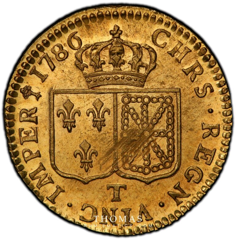 Louis XVI louis gold or tête nue 1786 T PCGS MS 63 reverse