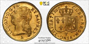 Louis XVI louis gold or tête nue 1786 T PCGS MS 63
