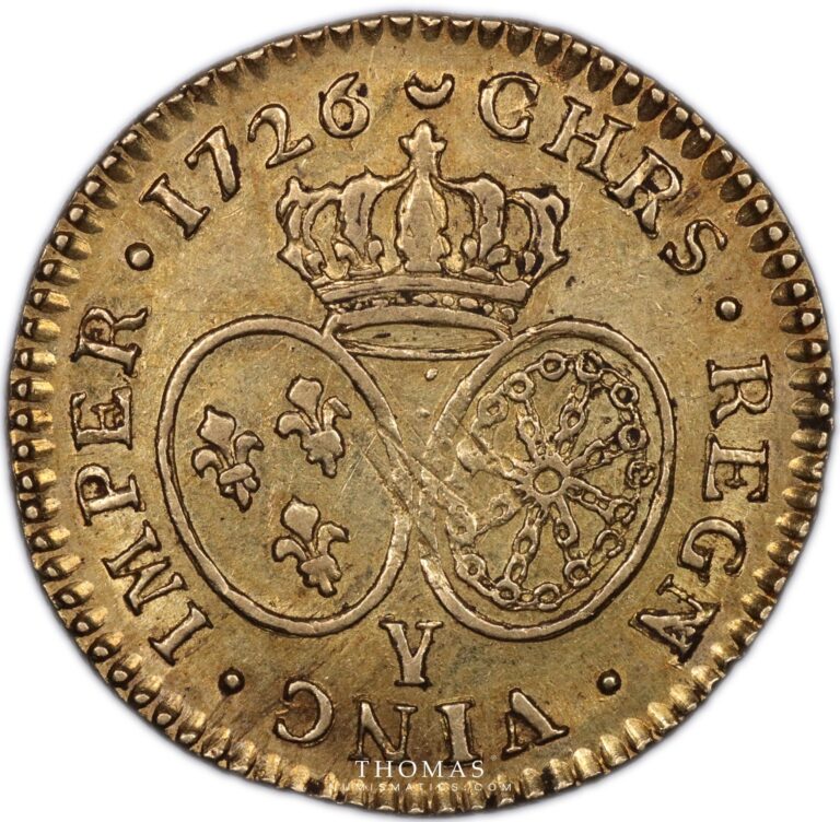 Reverse gold louis or lunettes louis xv 1726 Y bourges The Treasure of Rue Mouffetard