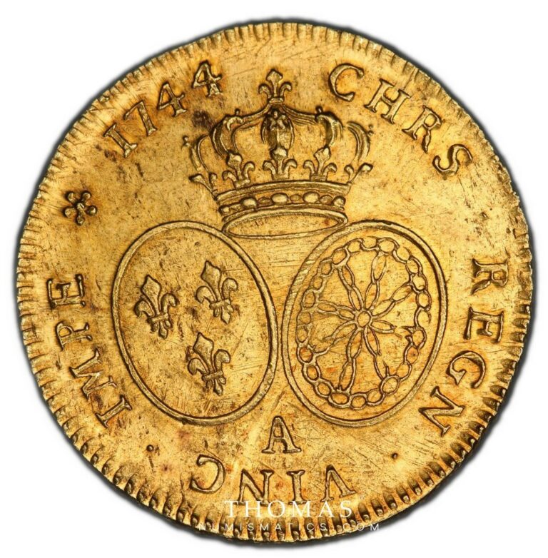 double louis or bandeau 1744 A revers trésor mouffetard