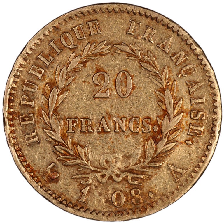 20 francs or 1808 A fautée revers