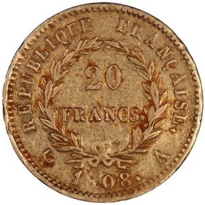 20 francs gold  or 1808 A error reverse