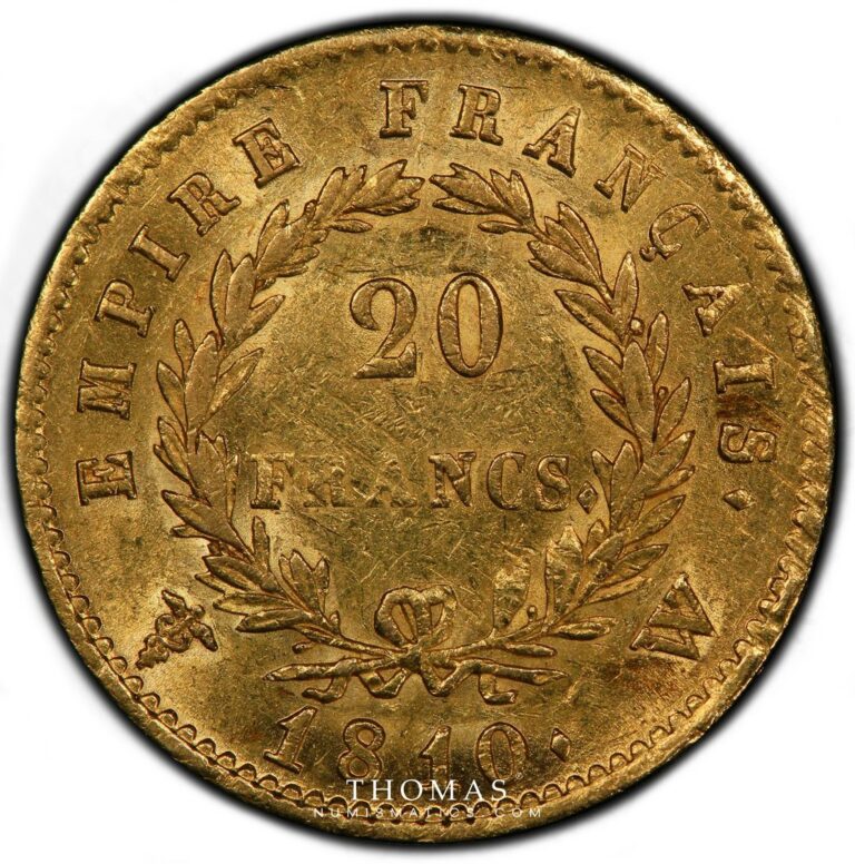 Gold 20 francs or 1810 W reverse