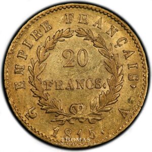 20 francs or les 100 jours revers 1815 A