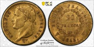 20 francs or gold napoleon 1813 W PCGS cert