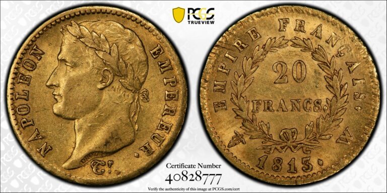 20 francs or napoléon 1813 W PCGS cert