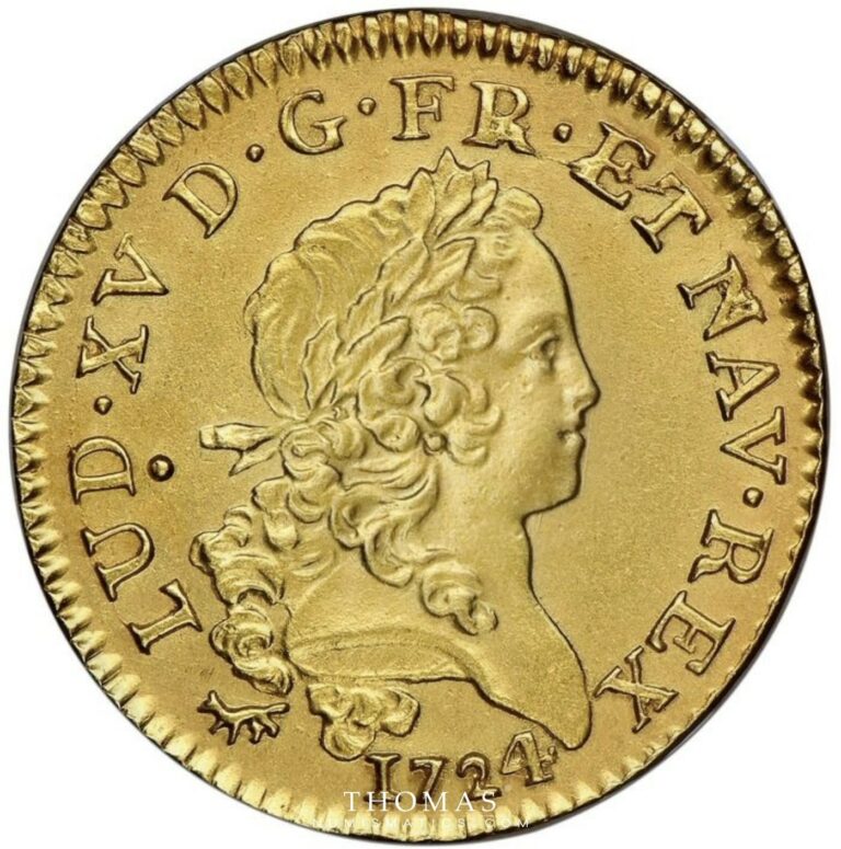 Louis gold  mirliton 1724 A obverse shipwreck treasure chameau