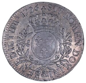 french royal coin-louis-xv-ecu-1726-aix-reverse george sobin