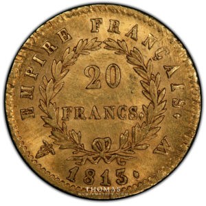 napoleon 20 francs or 1813 W PCGS AU 58 revers