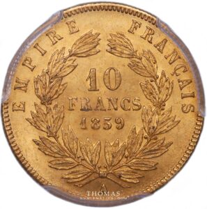 10 francs or gold 1859 A paris pcgs ms 65 napoleon reverse