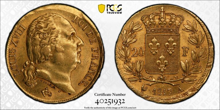 20 francs gold  or 1817 A louis xviii error PCGS AU 58