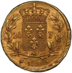 20 francs gold  or 1817 A louis xviii error PCGS AU 58 reverse