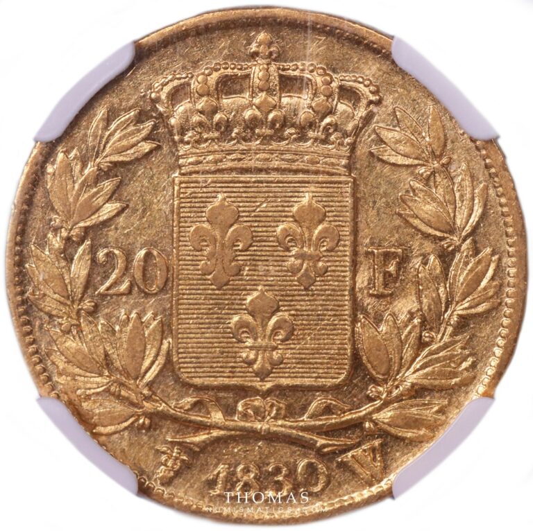 20 francs gold  or charles X 1830 W NGC AU 55 reverse