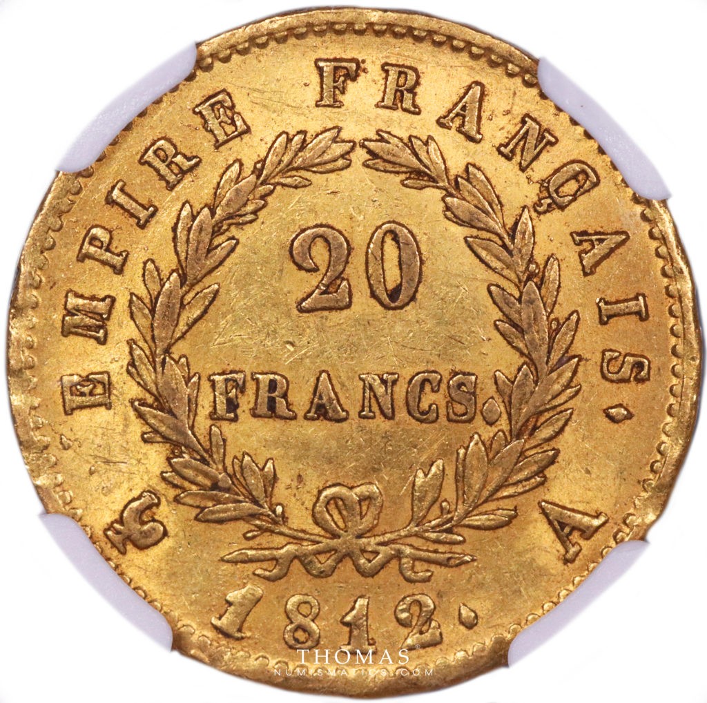 20 francs or napoleon 1812 A rive d'or collection ngc ms 61 revers