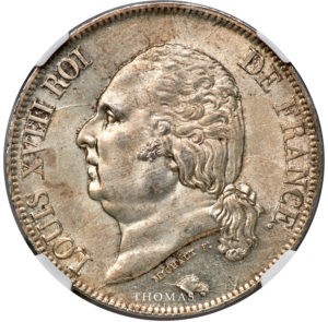 5 francs louis xviii ngc ms 65 1822 W avers