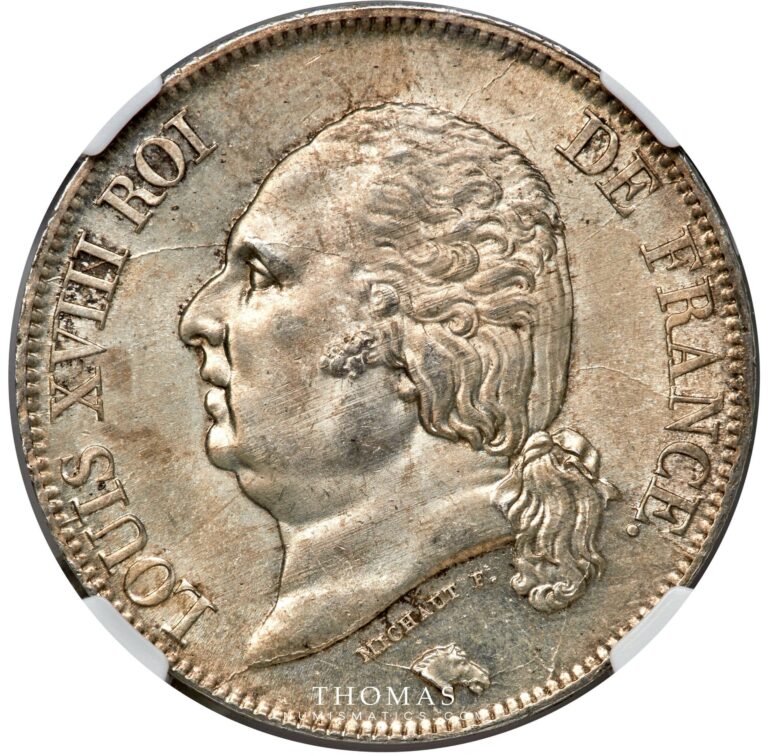 5 francs louis xviii ngc ms 65 1822 W obverse