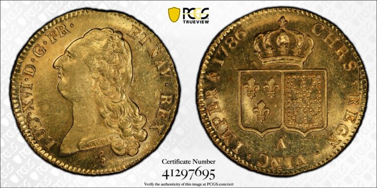 Double louis xvi gold or 1786 A treasure vendee PCGS MS 62 reverse