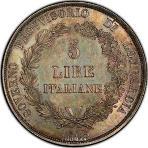 Italy 5 lire milan PCGS MS 61 reverse