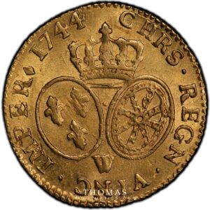 louis or gold bandeau 1744 W PCGS MS 63 Mouffetard Treasure reverse