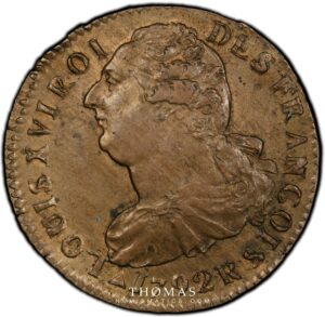 Obverse french coin louis xvi constitution 2 sols 1792 R pcgs ms 63