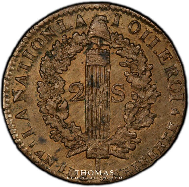 Reverse french coin louis xvi constitution 2 sols 1792 R pcgs ms 63