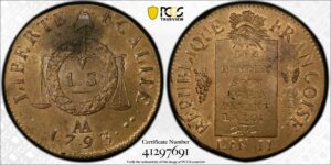 french coin Louis xvi convention half sol restrike 1793 AA pcgs ms 63