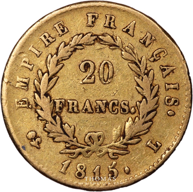 20 francs or 1815 L 100 jours revers