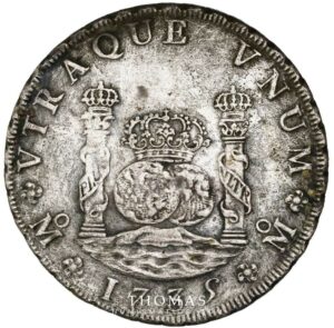 Mexico 8 reales 1735 MF philippe V shipwreck Rooswijk reverse