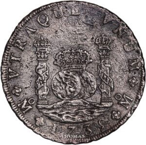 Mexico City 8 reales Philip V 1735M reverse