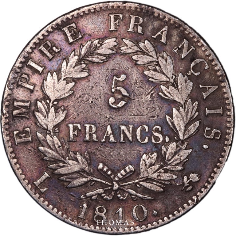Napoleon I - 5 francs 1810 L- revers