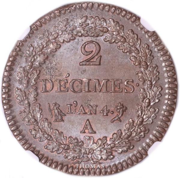 2 decimes an 4a revers pcgs MS 62 BN