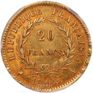 20 francs gold or 1808 A PCGS MS 62 reverse