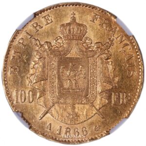 ngc AU 58 - 100 francs or 1866 A - cert 2703636-004 reverse