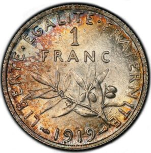 1 franc semeuse 1919 pcgs ms 64 revers