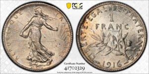 1 franc semeuse 1916 PCGS MS 63