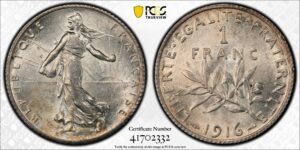 1 franc semeuse 1916 PCGS MS 64