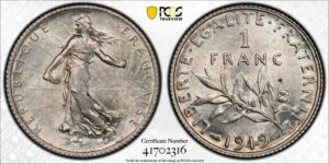 1 franc semeuse 1919 PCGS MS 63