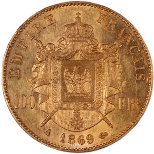 100 francs or 1869 A revers PCGS MS 61