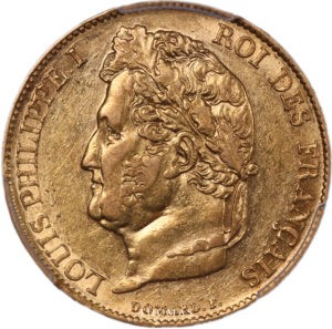 20 francs or 1836 A avers PCGS AU 53
