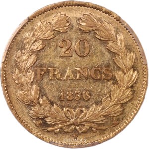 20 francs or 1836 A revers PCGS AU 53