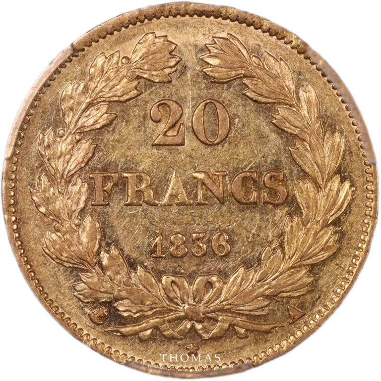 20 francs gold or 1836 A reverse PCGS AU 53