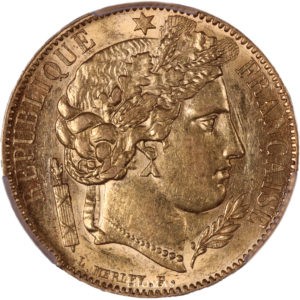 20 francs or ceres 1849 A avers PCGS AU 58