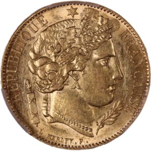 20 francs gold or ceres 1849 A obverse PCGS AU 58
